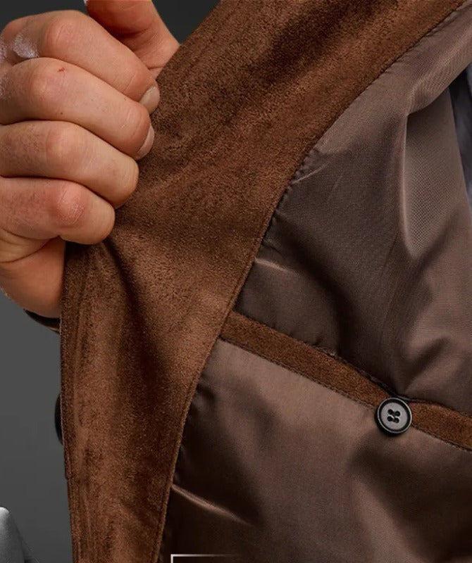 Men’s Brown Suede Leather Jacket – Vintage Button-Up Classic Style | Premium Soft Suede Outerwear by JW Leather
