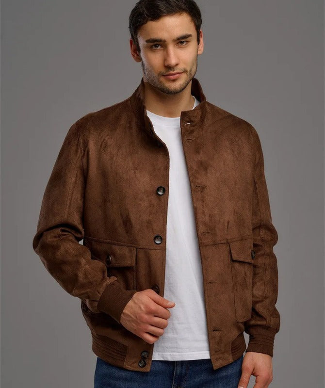 Men’s Brown Suede Leather Jacket – Vintage Button-Up Classic Style | Premium Soft Suede Outerwear by JW Leather