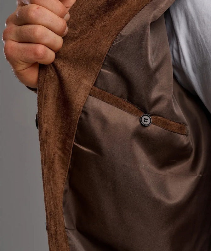 Men’s Brown Suede Leather Jacket – Vintage Button-Up Classic Style | Premium Soft Suede Outerwear by JW Leather