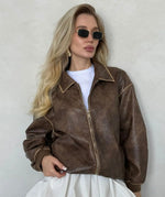 Women’s Oversized Brown Leather Jacket – 100% Genuine Sheep Leather Streetwear Style