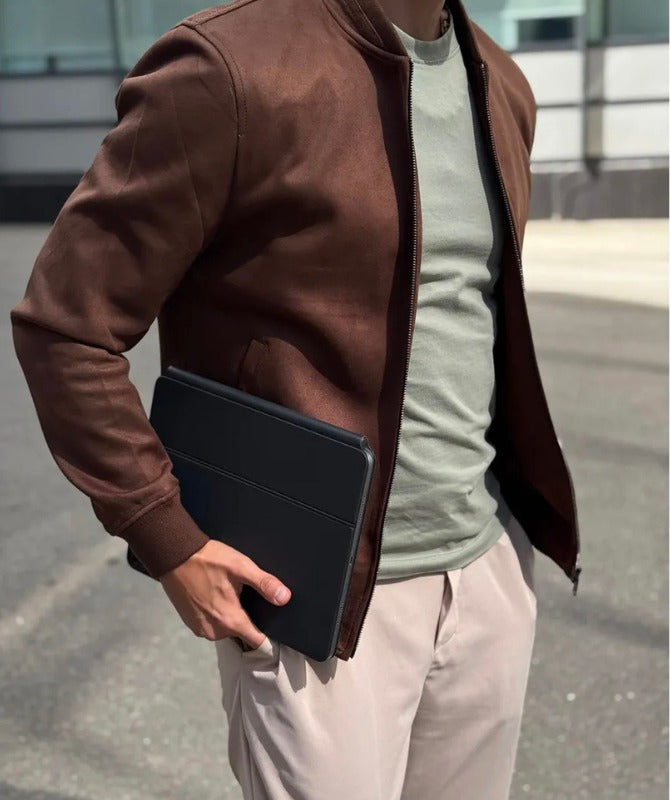 Men’s Brown Suede Leather Jacket – Genuine Leather | Classic Minimal Style