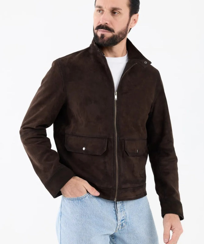 Men’s Brown Suede Leather Jacket – Genuine Sheep Suede | Smart Casual Outerwear
