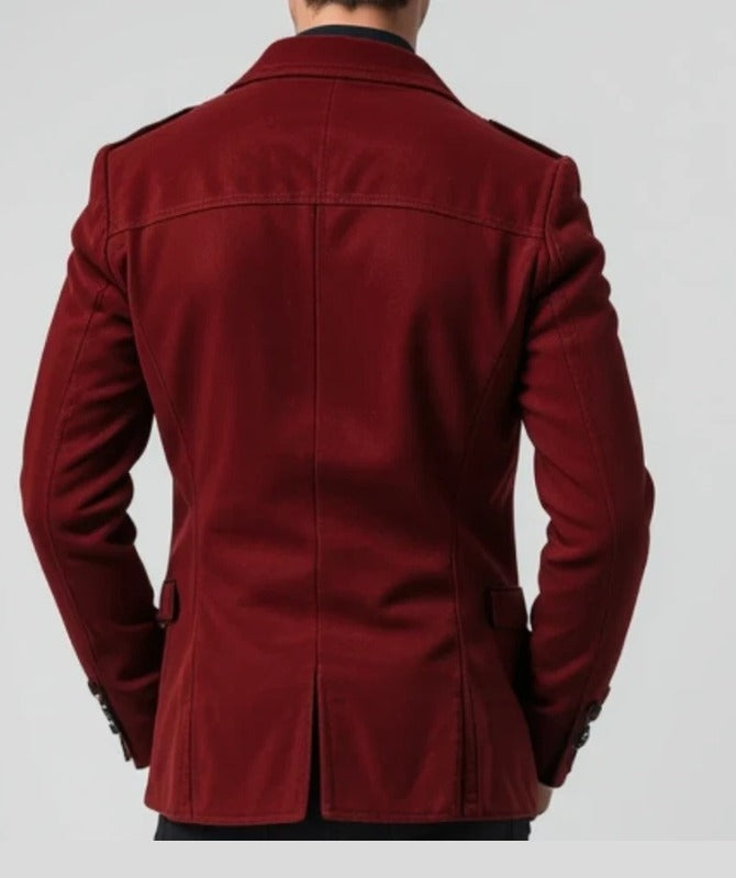 Men’s Burgundy Suede Leather Jacket – Classic Button-Up Style | Soft Genuine Suede Coat for Casual & Smart Look