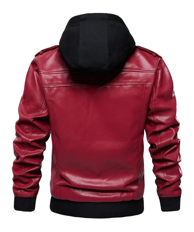 Men’s Red Sheep Leather Jacket with Hoodie – Premium Soft Genuine Leather Bomber Style