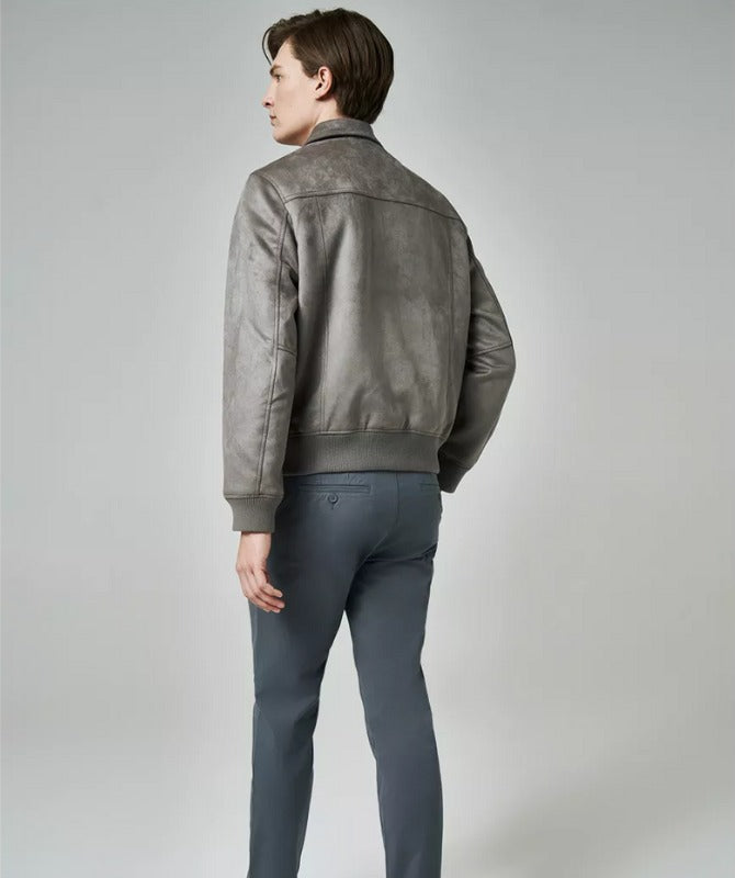 Men’s Grey Suede Leather Jacket – 100% Genuine Sheep Leather | Classic Streetwear Style