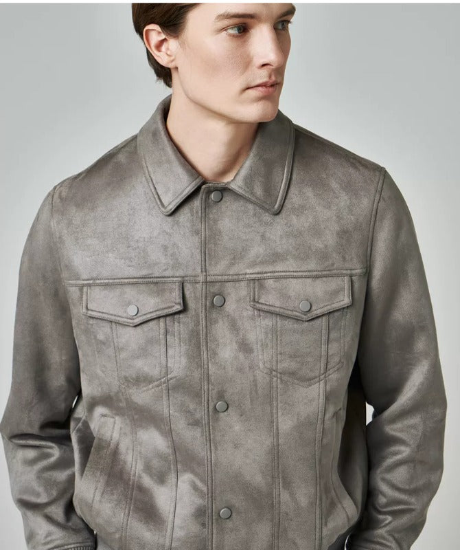 Men’s Grey Suede Leather Jacket – 100% Genuine Sheep Leather | Classic Streetwear Style