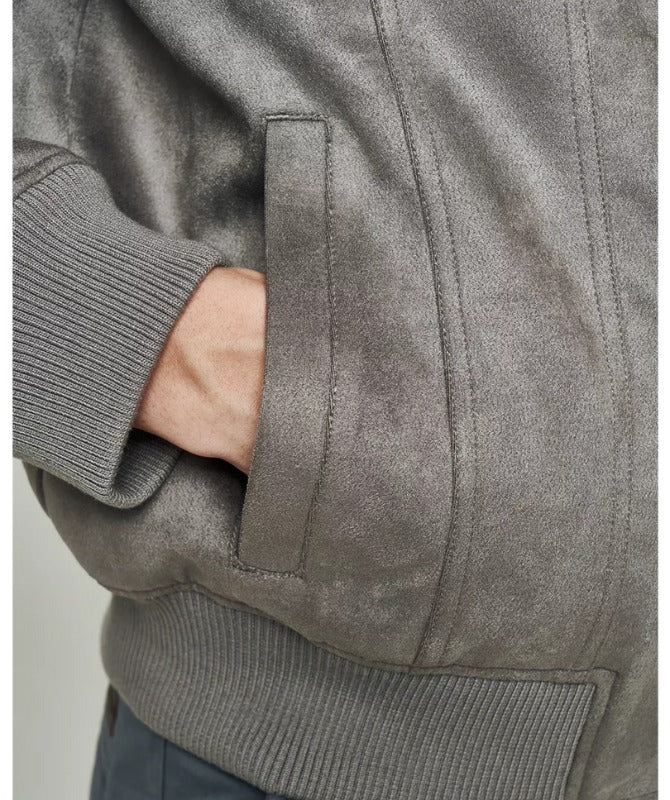 Men’s Grey Suede Leather Jacket – 100% Genuine Sheep Leather | Classic Streetwear Style