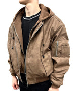 Men’s Brown Hooded Bomber Jacket – Streetwear Oversized PU Leather Style