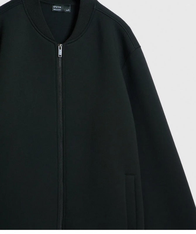 Men’s Classic Black Suede Bomber Jacket | Minimalist Zip-Up Casual Outerwear