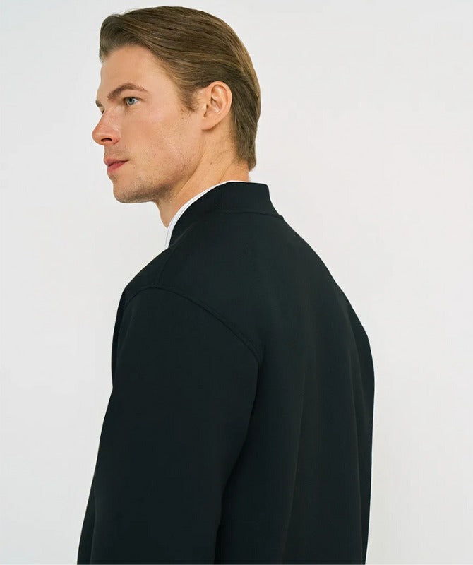 Men’s Classic Black Suede Bomber Jacket | Minimalist Zip-Up Casual Outerwear