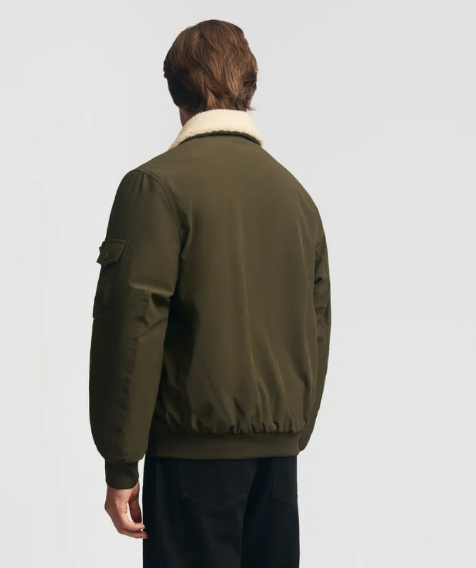 Men’s Olive Green Suede Bomber Jacket with Shearling Collar – Warm Winter Outerwear