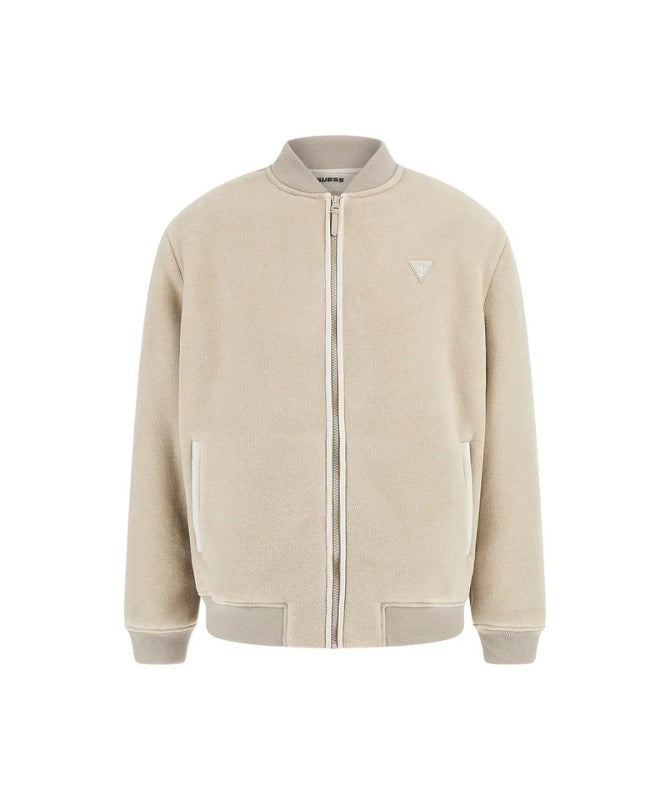 Men’s Beige Suede & Fleece Bomber Jacket – Casual Winter Zip-Up Jacket