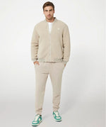 Men’s Beige Suede & Fleece Bomber Jacket – Casual Winter Zip-Up Jacket