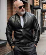 Men’s Classic Black Leather Bomber Jacket | Stylish Winter Outerwear for Modern Men