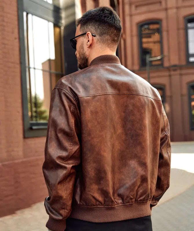 Men’s Brown Vintage Leather Bomber Jacket | Stylish Winter Outerwear for Men