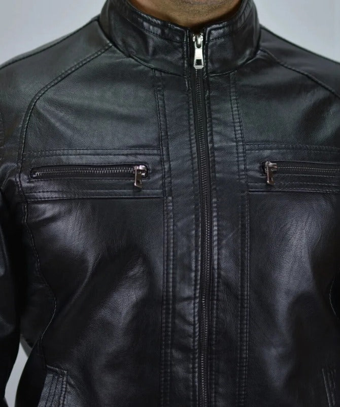 Men’s Black Slim Fit Leather Jacket | Stylish Motorcycle Biker Outerwear