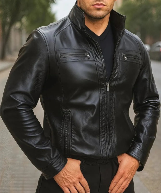 Men’s Black Slim Fit Leather Jacket | Stylish Motorcycle Biker Outerwear