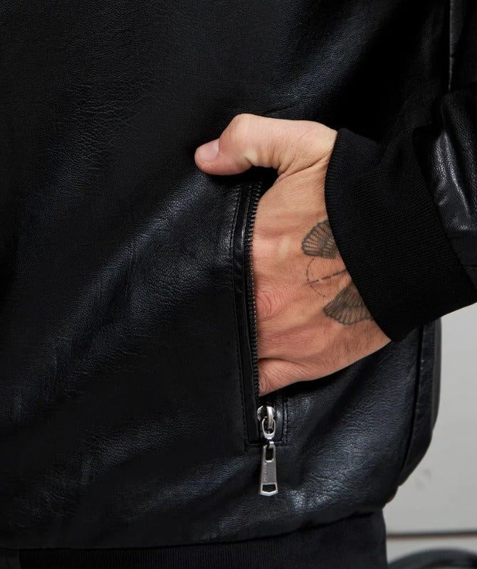 Men’s Classic Black Leather Bomber Jacket | Stylish Casual Outerwear