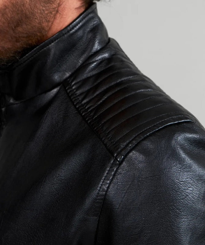 Men’s Classic Black Leather Bomber Jacket | Stylish Casual Outerwear