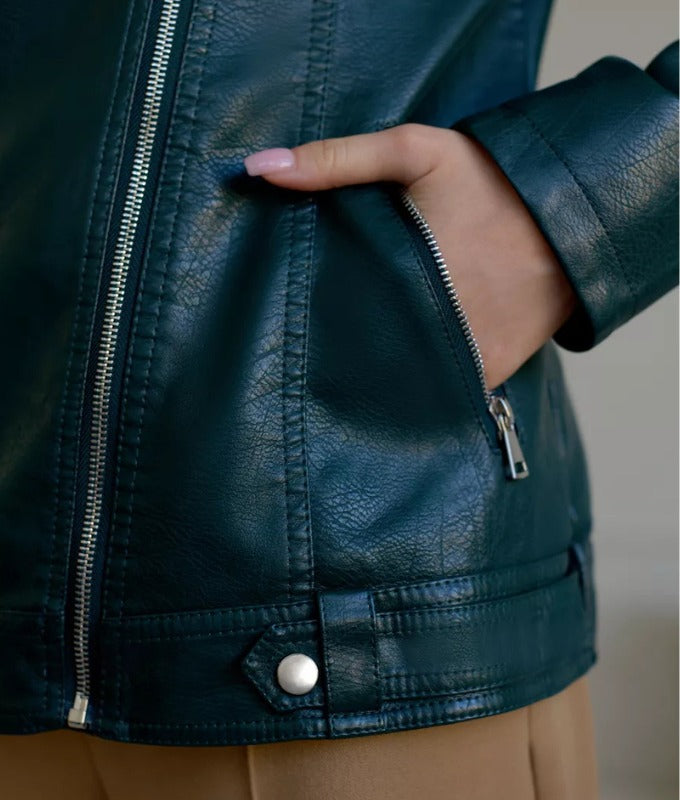 Women’s Emerald Green Sheep Leather Moto Jacket – Premium Slim Fit Biker Style