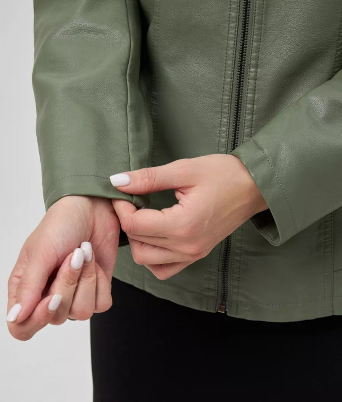 Women’s Olive Green Genuine Sheep Leather Jacket – Slim Fit Moto Style | Premium Real Leather Outerwear