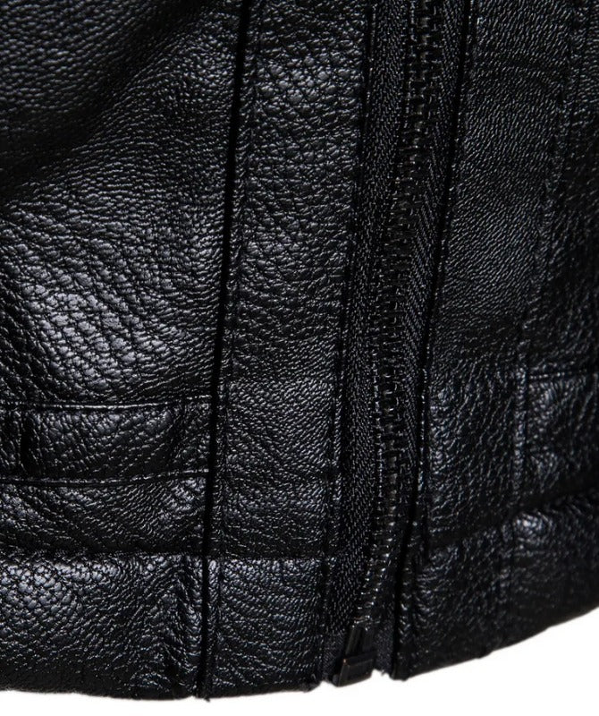 Men’s Black Sheepskin Leather Jacket with Fur Collar – Winter Warm Biker Style Coat