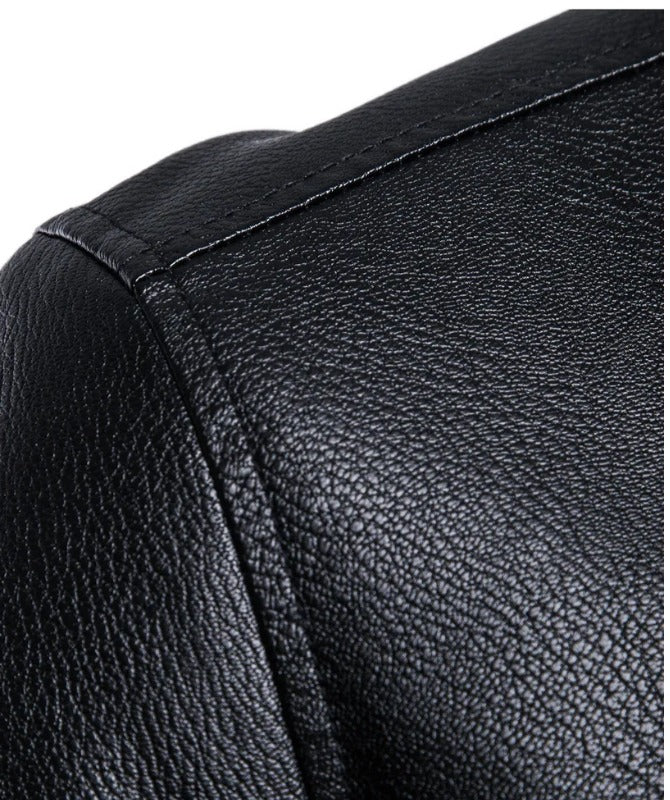 Men’s Black Sheepskin Leather Jacket with Fur Collar – Winter Warm Biker Style Coat