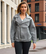 Women's Premium Grey Sheep Leather Biker Jacket – Vintage Moto Style, Soft & Durable Finish