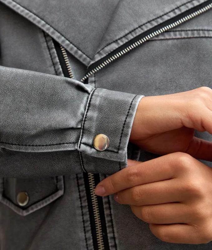 Women's Premium Grey Sheep Leather Biker Jacket – Vintage Moto Style, Soft & Durable Finish