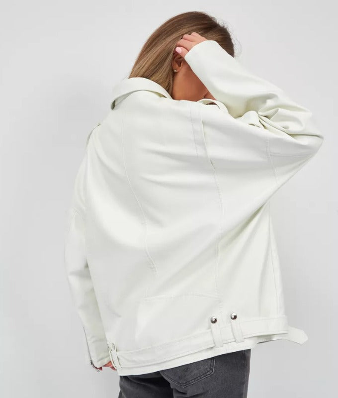 Women’s White Sheep Leather Biker Jacket – Premium Soft Leather Moto Style