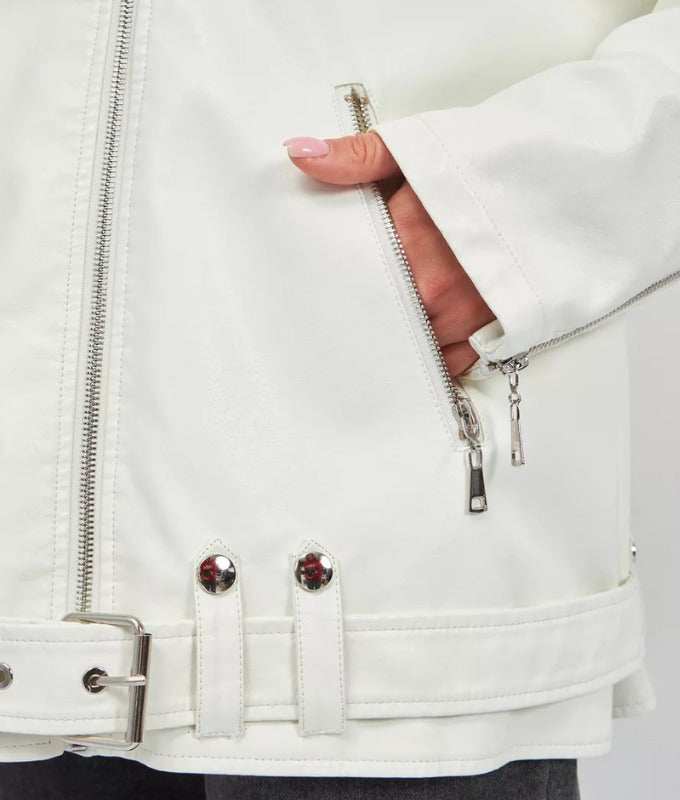 Women’s White Sheep Leather Biker Jacket – Premium Soft Leather Moto Style