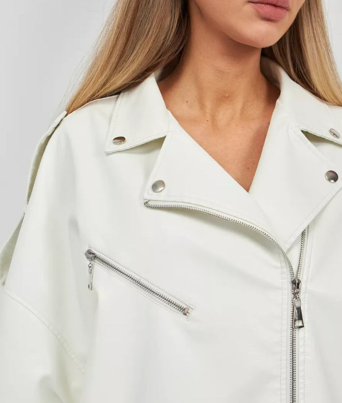 Women’s White Sheep Leather Biker Jacket – Premium Soft Leather Moto Style