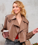 Women’s Brown Cropped Sheep Leather Jacket – Soft Genuine Leather Short Coat