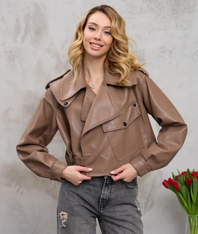 Women’s Brown Cropped Sheep Leather Jacket – Soft Genuine Leather Short Coat