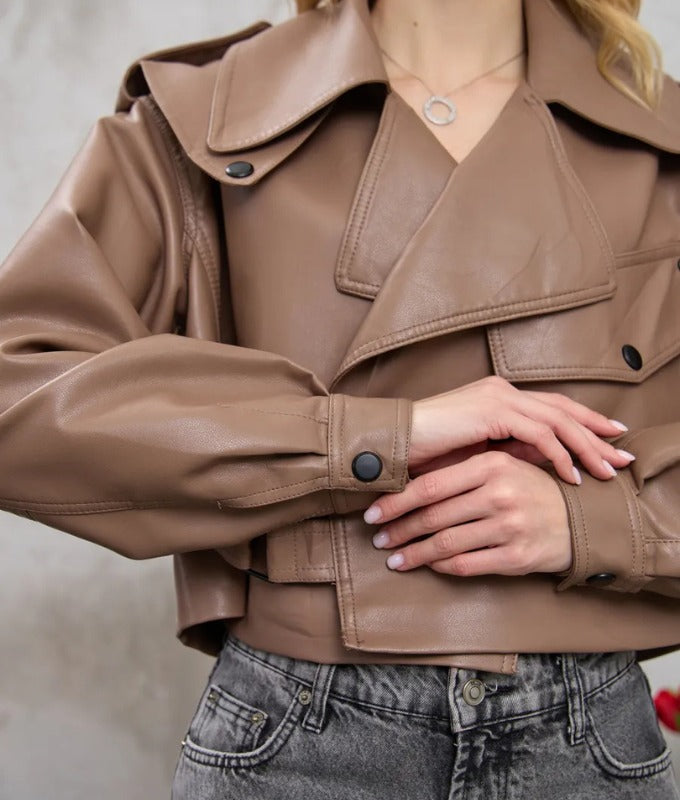 Women’s Brown Cropped Sheep Leather Jacket – Soft Genuine Leather Short Coat