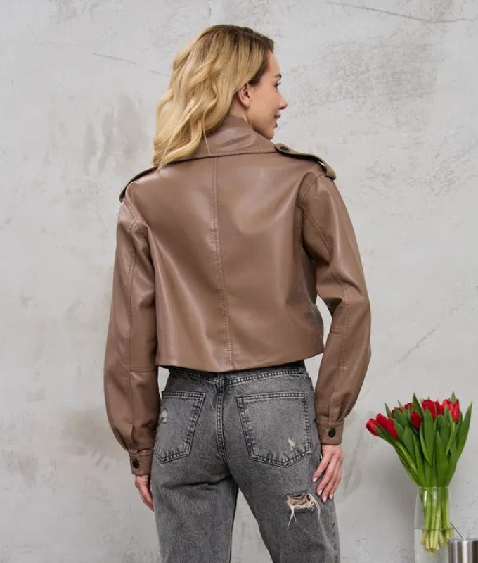Women’s Brown Cropped Sheep Leather Jacket – Soft Genuine Leather Short Coat