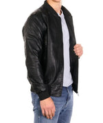 Classic Men’s Black Leather Bomber Jacket | Casual Streetwear Style