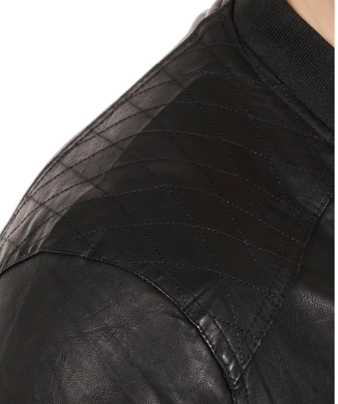 Classic Men’s Black Leather Bomber Jacket | Casual Streetwear Style