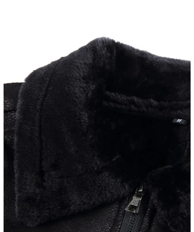Men’s Black Shearling Lined Leather Jacket | Warm Winter Bomber Coat