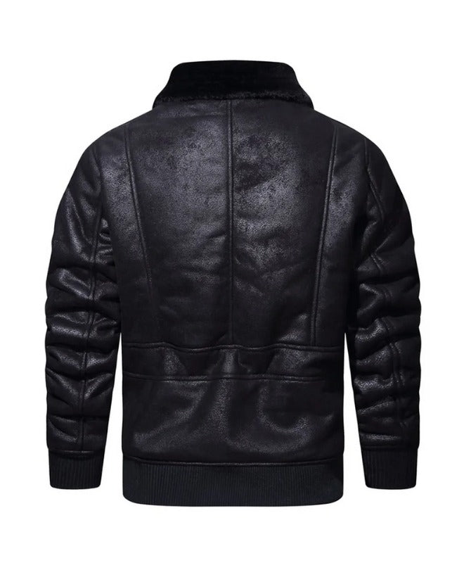 Men’s Black Shearling Lined Leather Jacket | Warm Winter Bomber Coat
