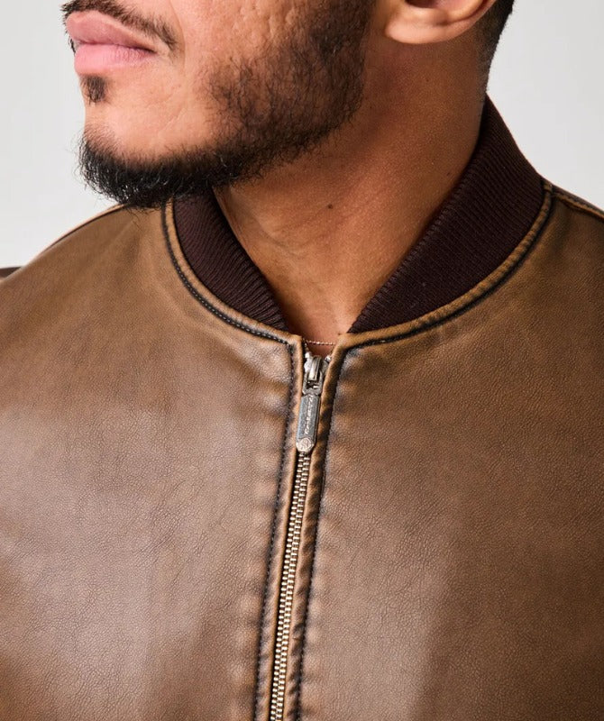 Men’s Classic Brown Sheep Leather Bomber Jacket – Premium Soft Leather Casual Outerwear