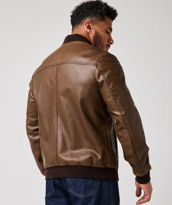 Men’s Classic Brown Sheep Leather Bomber Jacket – Premium Soft Leather Casual Outerwear