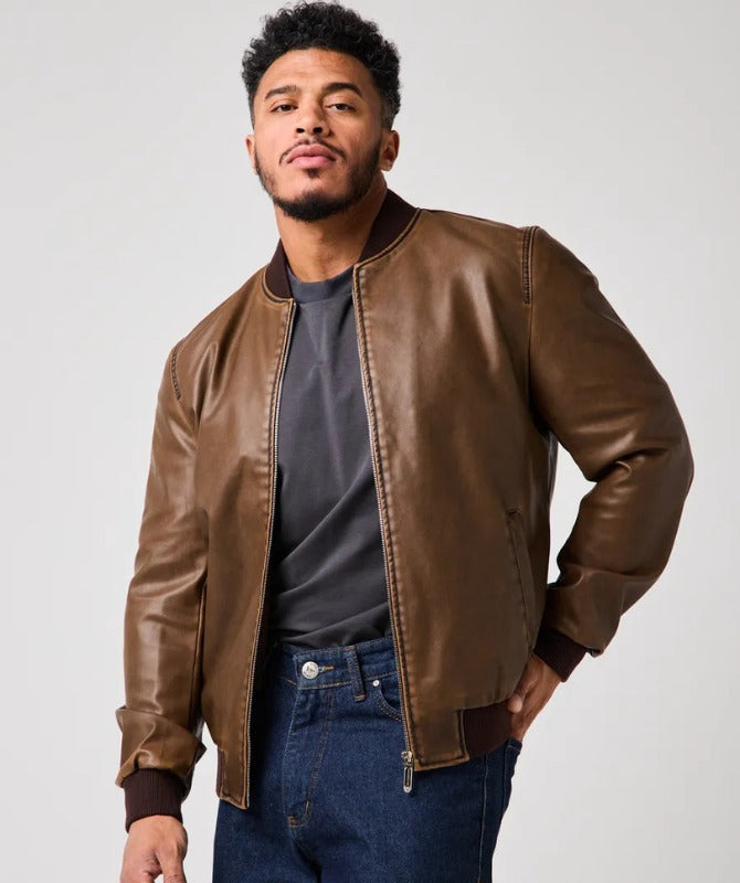 Men’s Classic Brown Sheep Leather Bomber Jacket – Premium Soft Leather Casual Outerwear