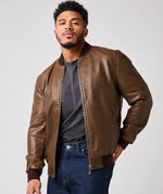 Men’s Classic Brown Sheep Leather Bomber Jacket – Premium Soft Leather Casual Outerwear