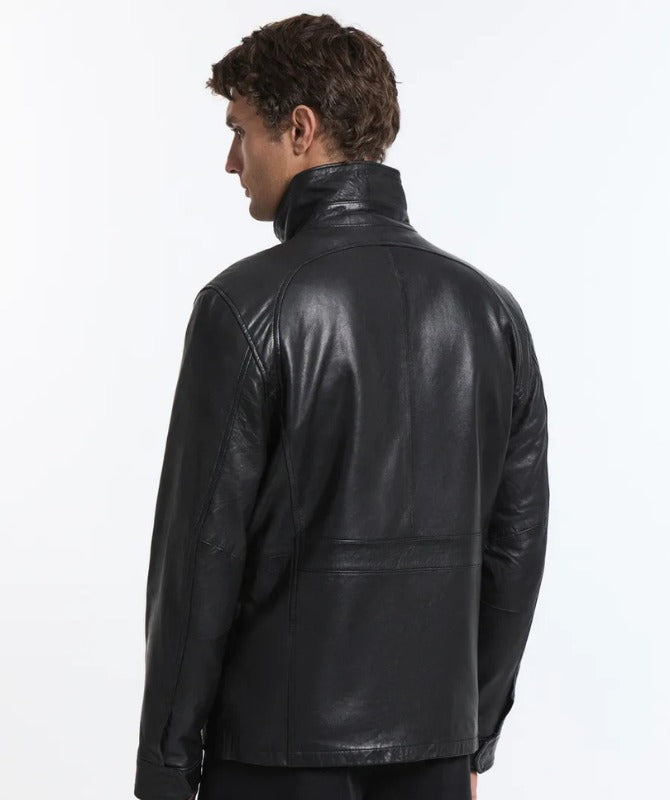 Men’s Premium Black Sheep Leather Field Jacket – Classic 4-Pocket Design