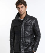 Men’s Premium Black Sheep Leather Field Jacket – Classic 4-Pocket Design