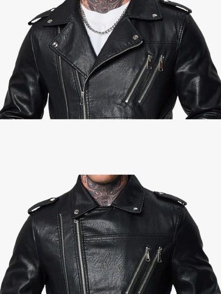 Men’s Classic Black Leather Biker Jacket | Stylish Slim Fit Motorcycle Outerwear