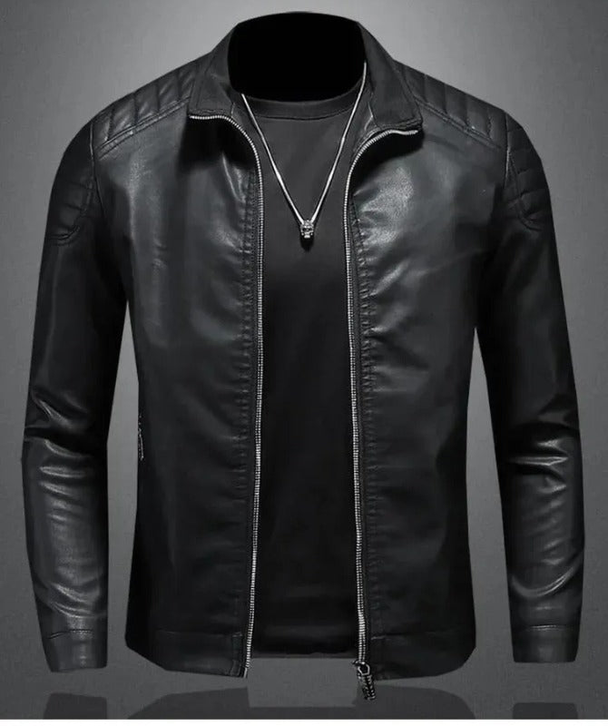Men’s Slim Fit Black Leather Jacket | Modern Casual Motorcycle Style