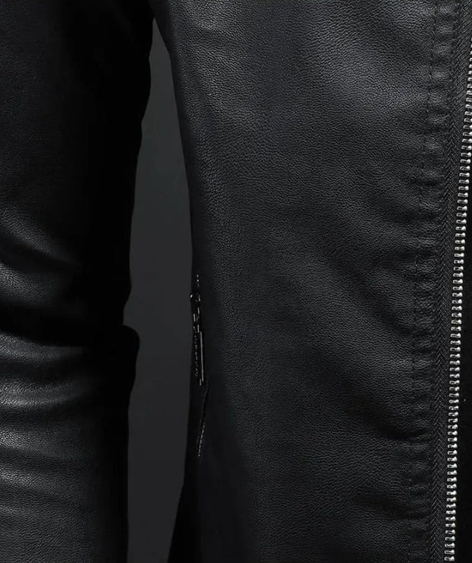 Men’s Slim Fit Black Leather Jacket | Modern Casual Motorcycle Style