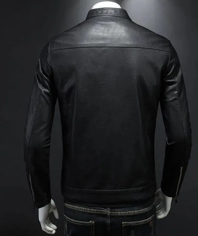 Men’s Slim Fit Black Leather Jacket | Modern Casual Motorcycle Style